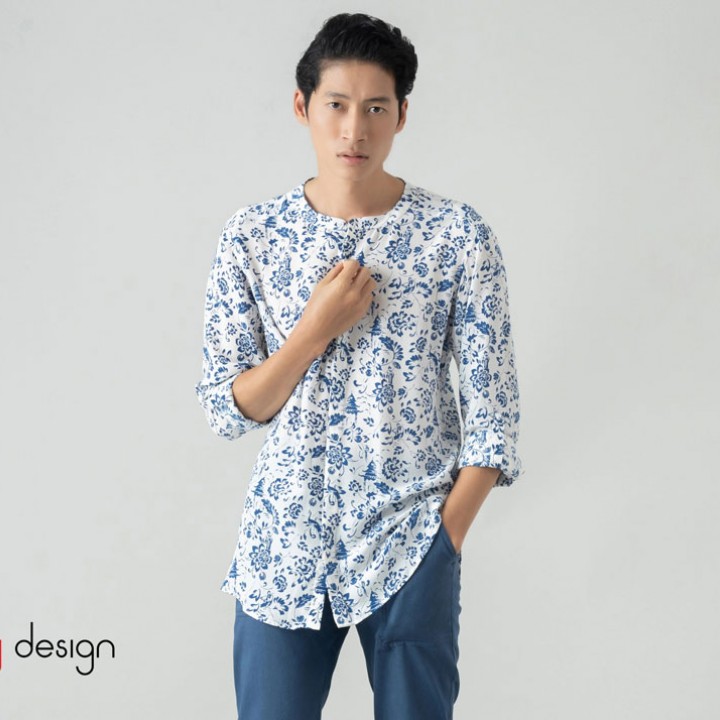 Silk men shirt- CILANTRO - TEMPLE GARDEN